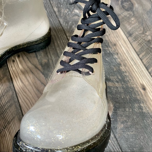 New! Workshop G-SIX Clear Boot Gold Glitter Sz 6 - Picture 2 of 4